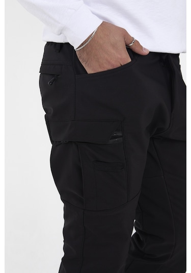 Camp Scoutland Camp592 Outdoor Softshell Su Ve Rüzgara Dayanıklı içi Polarlı Kışlık Erkek Siyah Taktik Pantolon Siyah