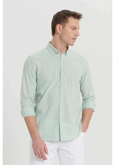 AC&Co / Altınyıldız Classics Erkek A.mınt Tailored Slim Fit Dar Kesim Düğmeli Yaka Keten Görünümlü %100 Pamuk Flamlı Gömlek Mint AC&Co / Altınyıldız Classics Erkek A.mınt Tailored Slim Fit Dar Kesim Düğmeli Yaka Keten Görünümlü %100 Pamuk Flamlı Gömlek Mint