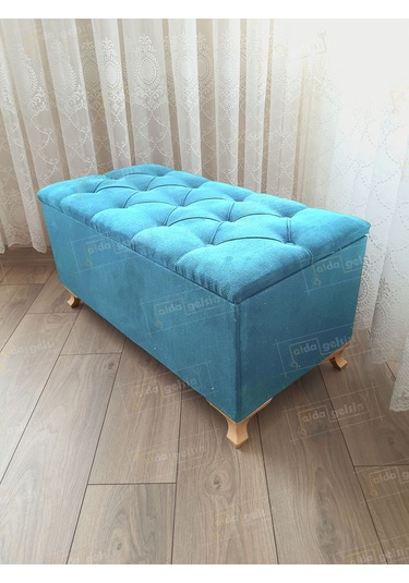 Lüks Sandıklı Kapitoneli Ayakucu Puf Bench 100 Cm Gold Ayak Mor