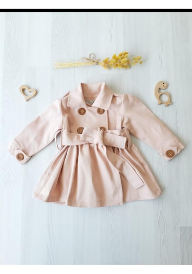 Nursu Baby Gül Kurusu Kız Bebek Trençkot-Pudra