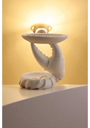 Oxyteez Yengeç Figürlü Dekoratif Sunumluk Beyaz Renk Reçine Tasarım Ev Ve Ofis Dekorasyonu