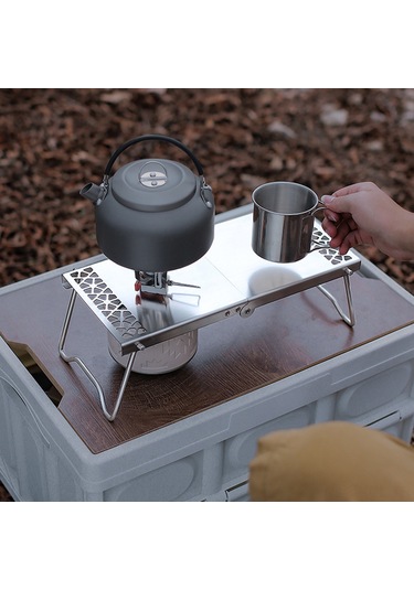 Konesam Stainless Steel Folding Camping Table With Storage Bag - Portable Gas Canister Insulation & Safety Table For Outdoor, Picnic, Barbecue - Silver Çok Renkli