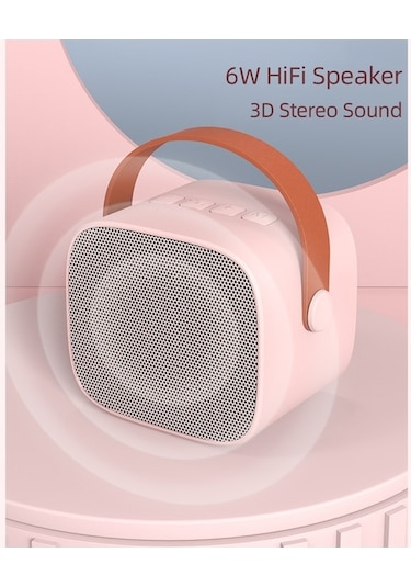 Fortunelane Bluetooth Kablosuz Mikrofonlu Şarkı Söyleme Hoparlörü, 6w Ses, 2000mah Pil, Pembe