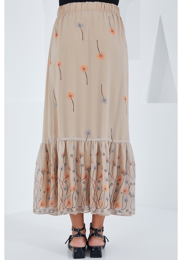 Kadın Krem Desenli Şifon Etek 8010 8010bgd19-033-14945 001