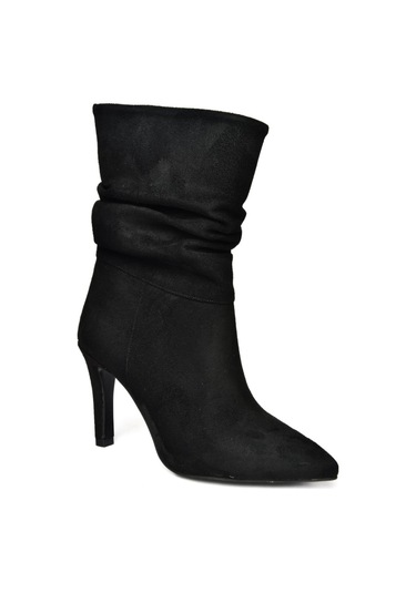 Fox Shoes R404020302 Siyah Süet İnce Topuklu Büzgülü Kadın Bot Siyah