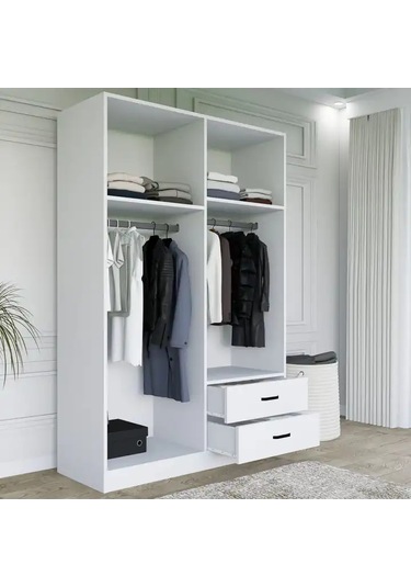 Yaman Mat Beyaz 4 Kapılı 2 Çekmeceli Elbise Dolabı - Gardırop Beyaz