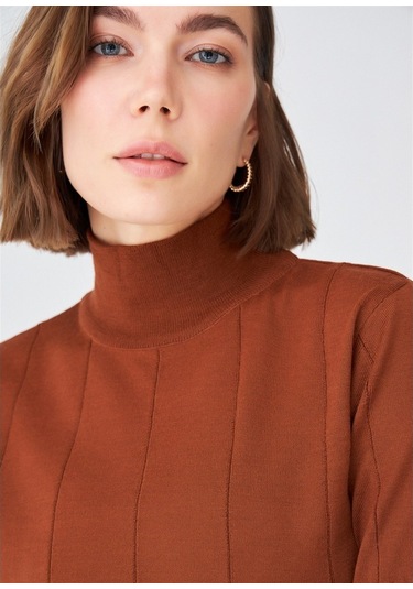 Peraluna Balıkçı Yaka Kısa Kollu Basic Kadın Triko Bluz Kahve-Kahve Kahverengi