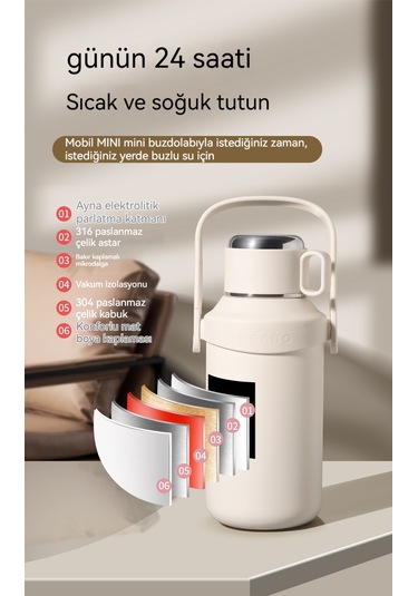 Siyah Açık Hava Sporları Büyük Kapasiteli Termos Bardak Saplı Su