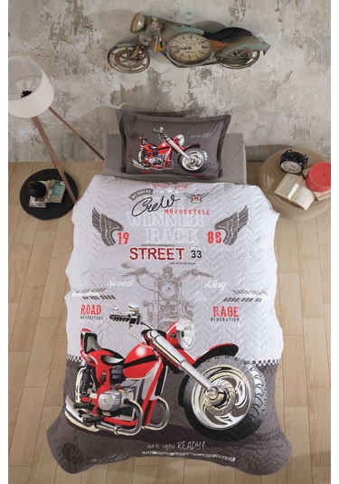 Clasy %100 Pamuk Tek Kişilik Dört Mevsim Set Street King V1 Gri