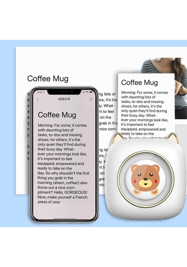 Yunboo C23 Beyaz Bluetooth Isı Etiket Yazıcı - Fotoğraf, Not, Defter, Fatura Basımı - 6 Adet Isı Kağıdı + 5 Adet Yapışkan Kağıt - Dahili Lityum Pil