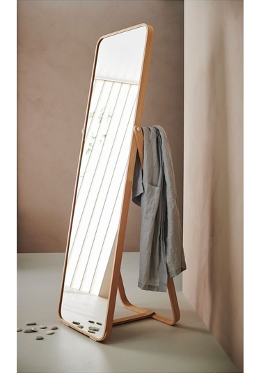 Ayaklı Boy Aynası, Dişbudak, 52x167 Cm Açık Ceviz