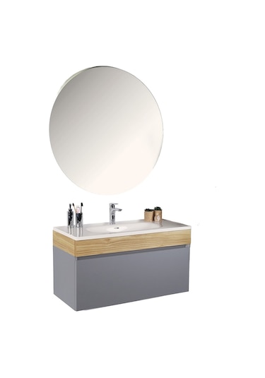Kobos Harmony 100 Cm Banyo Dolabı Seti Light Grey + Meguro Gri