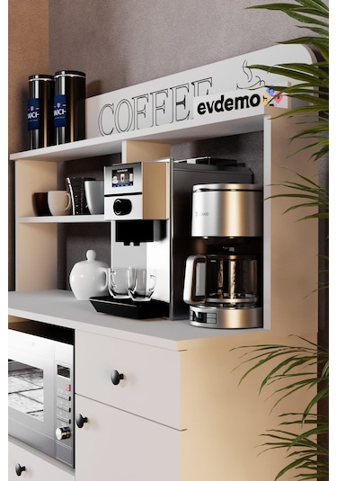 Barista Kahve Köşesi Çok Amaçlı Dolap Beyaz Beyaz