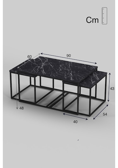 Orta Sehpa Ve Zigon Yan Sehpa Flora Set Bendir Siyah