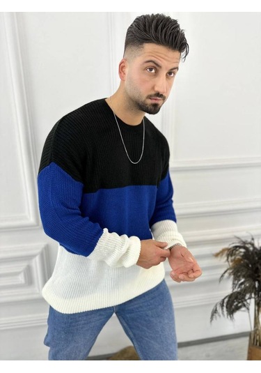 Kazak Oversize Tüylenmez Naturel Pamuk Örme Triko Kazak Beyaz