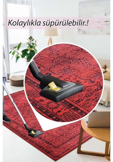 Dorian Eskitme Desenli Dokuma Taban Dekoratif Kırmızı Halı (Al 29