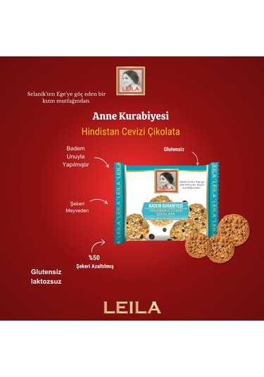 Leila Hindistancevizi & Çikolata Badem Unu Kurabiyesi 40 Gr X 3