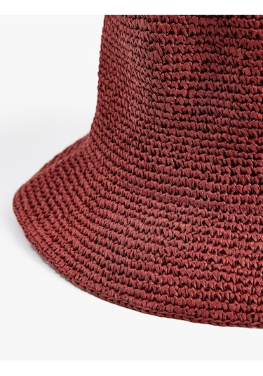 Koton Bucket Hasır Şapka - Koton X Melis Ağazat Bordo 6sak40103aa
