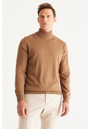 Erkek Vızon-grı Melanj 2'li Paket Standart Fit Normal Kesim Yarım Balıkçı Yaka Basic Triko Kazak Vızon-grı Melanj