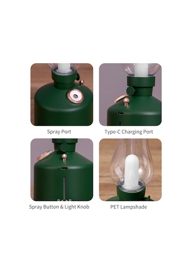 Geeksen Kerosene Lambası Şekilli Nemlendirici, 7 Renkli Gece Lambası, Sürekli Ve Kesikli Sprey Modları, Ev Ofis Dekorasyonu Usb Nemlendirici