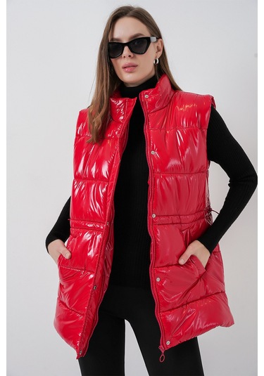 Kadın Parlak Şişme Yelek 5218 - Kırmızı Kırmızı