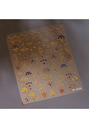 1 Adet Vintage Altın Çiçek Yüksek Kalite 5d Kabartmalı Nail Art Çıkartmaları Nail Art Gravür Dekorasyon Moda Kaymak Tırnak Çıkartmalar Beyaz İle Mavi