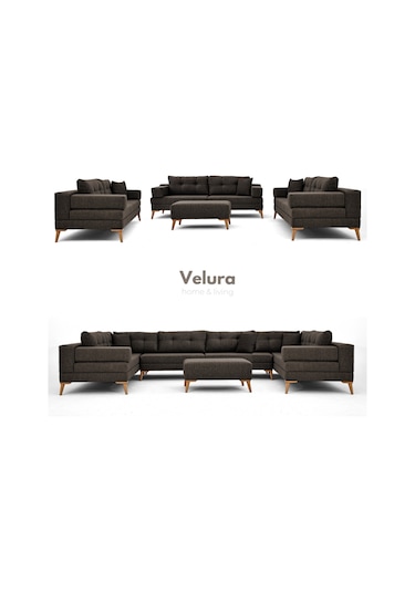 Zeri Modüler Yataklı 3 Adet Üçlü Kanepe & 3'lü Koltuk 3+3+3 - Koyu Kahve - 169 Koyu Kahve