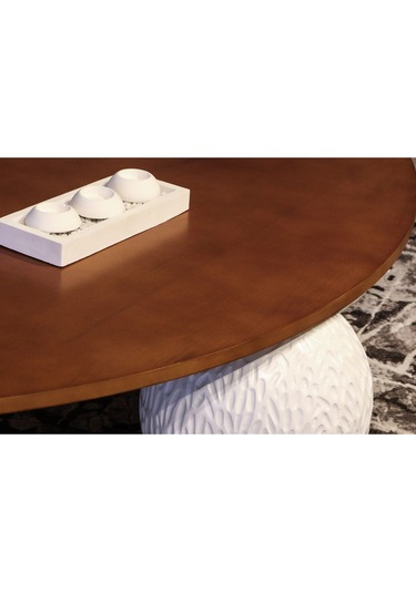 Modern Top Sehpa & Küre Ceviz Mdf Orta Sehpa - Beyaz Desenli