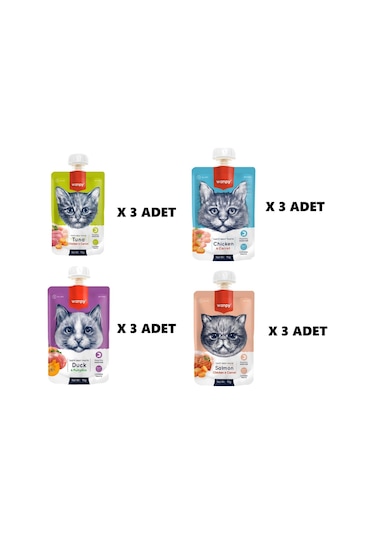 Wanpy Premium 4'ü Lezzetli Kedi Ödülü Seti 12 x 80 G