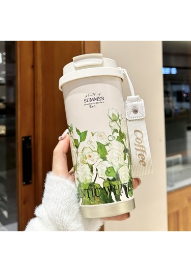 Suzuka Orkide Paslanmaz Çelik Kahve Fincanı 316 Yük Çift İçme Termos Bardak Yüksek Değerli Su Bardağı Yaz Bahçesi Kahve Fincanı-beyaz Ay