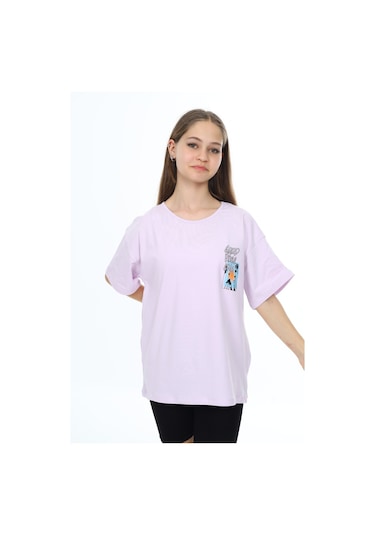 Toontoy Kids Toontoy Kız Çocuk Baskılı Tişört Açık Lila