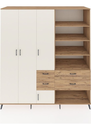 Kronos Dolap 14 Raflı 4 Çekmeceli 4 Kapaklı 220x59x243 Çam-aytaşı/çam Aytası/atlas Çam
