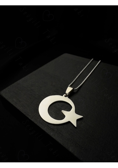 Ay Yıldızlı Çelik Zincir Kolye Ata Koleksiyonu Silver