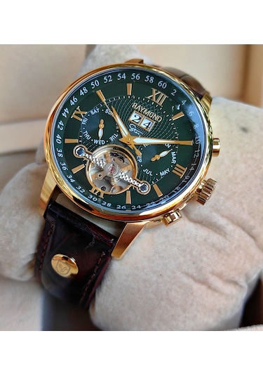 Raymond Star Serisi Yeşil Kadran Otomatik Erkek Kol Saati Altın