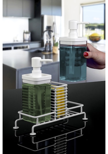 Okyanus Home Beyaz Standlı Sıvı Sabunluk 2'li Şeffaf