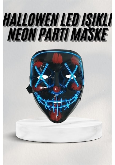 Techmrt Led Işıklı Neon Maske Cadılar Bayramı Maskesi Korkunç Korku Maskesi