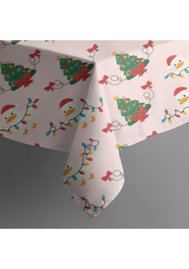 Noel Desenli Dikdörtgen Masa Örtüsü 60x102 İnç, Su Geçirmez Ve Leke Tutmaz-a63 Beyaz