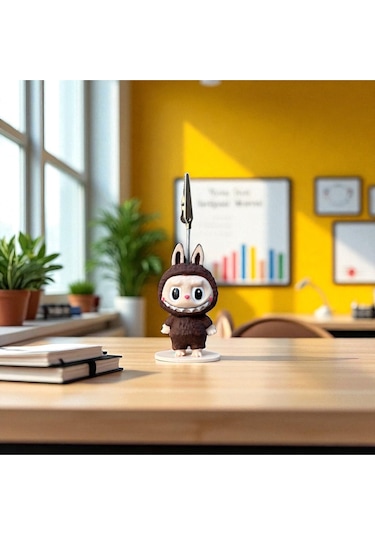 Dekoratif Sevimli Labubu Notluk - Kağıt Tutacağı - Fotoğraf Tutacak Kahverengi