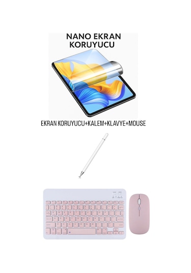 Tcl 10 Tab Max Uyumlu Ekran Koruyucu Klavye Mouse Set Pembe