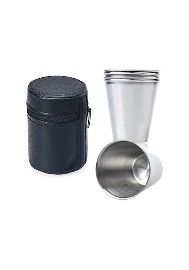 4 Adet Çelik Shot Kahve Kamp Bardağı Df37 Gri