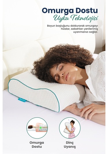 Yüksek Çift Boyun Destekli Ortopedik Visco Yastık 60x40x14-12cm Beyaz