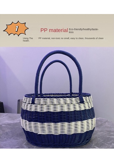 Xiaaokeji Büyük Mavi Ve Beyaz Açık Hava Piknik Sepeti, Alışveriş Sepeti Mavi-beyaz