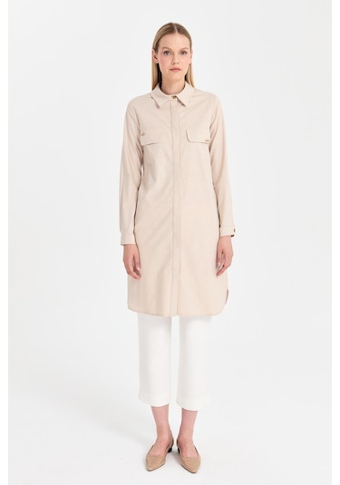 Cep Kapağı Aksesuarlı Tunik Bej Krem