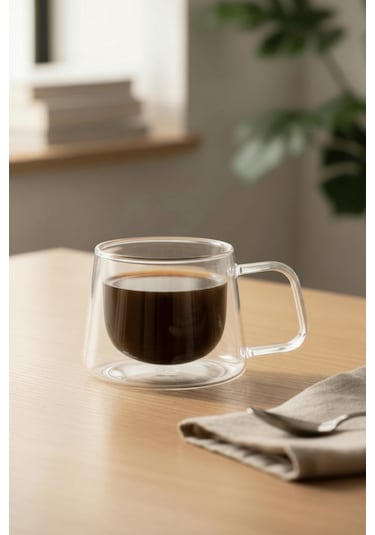 120 Ml Çift Cidarlı Cam Kahve Espresso Bardağı Mıt1282 Şeffaf