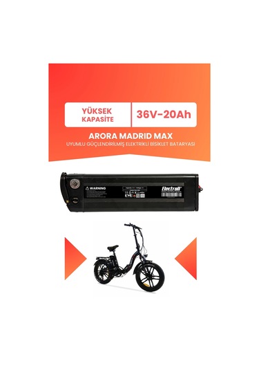 Arora Madrıd Max Uyumlu 36v 20ah Elektrikli Bisiklet Bataryası Siyah