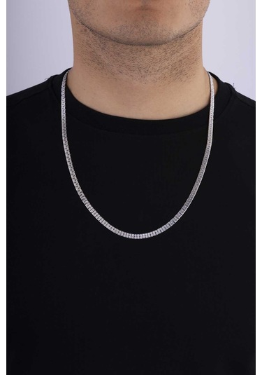 Gümüş Pazarım Kare Model Yassı Erkek Çelik Zincir Çok renkli