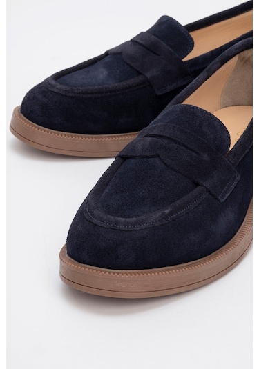Pline Lacivert Süet Hakiki Deri Kadın Loafer Ayakkabı Lacivert