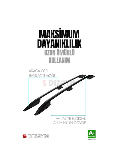S-dizayn Opel Combo E Kısa Şase Aluminyum Siyah Tavan Çıtası 2019 Üzeri A+ Kalite