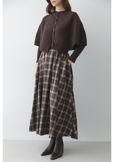 Kahverengi Deri Şeritli Ekoseli Etek - 4977 Kahverengi