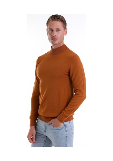 Hatemoğlu Regular Fit Düz Yarım Balıkçı Yaka Erkek Triko Kazak Camel